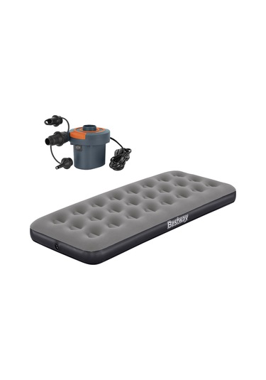 Bestway Single Tek Kişilik Şişme Yatak + Elektrikli Pompa 185x76x22cm 671gy Bw141 Gri