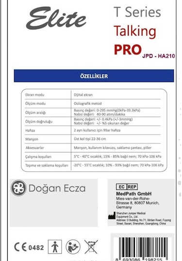Elite T Pro Otomatik Konuşan Üst Koldan Ölçer Tansiyon Aleti