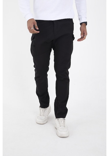 Camp Scoutland Camp592 Outdoor Softshell Su Ve Rüzgara Dayanıklı içi Polarlı Kışlık Erkek Siyah Taktik Pantolon Siyah