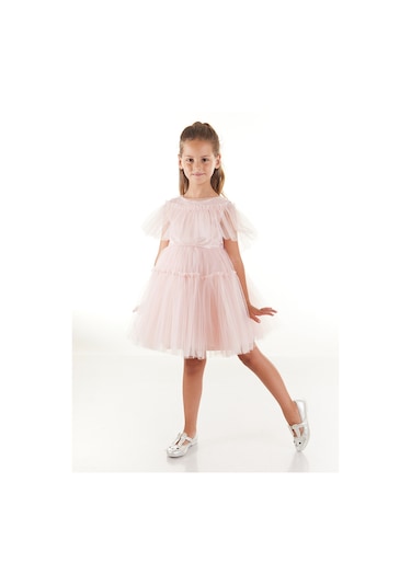 Daisy Girls Simli Tüllü Tütü Kabarık Kız Çocuk Elbise Renkli Çok Renkli