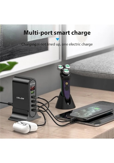 Uslıon 5 Port Usb Şarj Aleti Hub Çoklu Usb Şarj İstasyonu Dock Masaüstü Duvar Us Balck