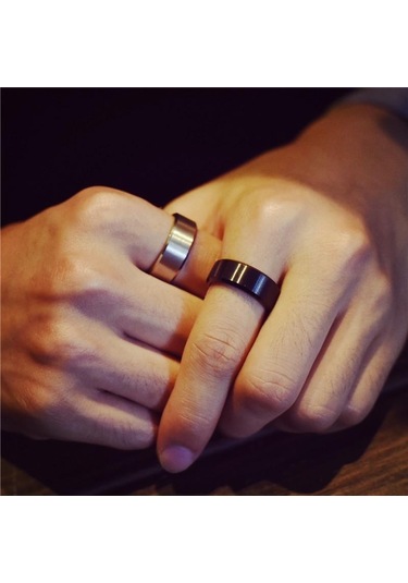 Siyah Basit Unisex Aşıklar Paslanmaz Çelik Ayna Parmak Yüzük Takı Hediyeler Siyah