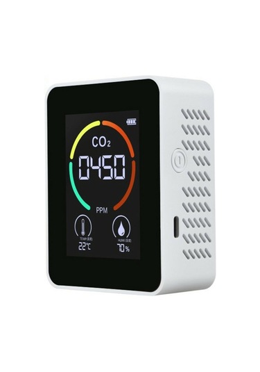 Hangfox Beyaz Taşınabilir Co2 Tespit Cihazı - Hava Kalitesi Analizörü 400-5000ppm Lcd Ekranlı Dijital Göstergeli
