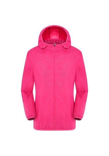 Sıcak Pembe Erkek Kadın Günlük Ceketler Rüzgar Geçirmez Ultra Hafif Yağmur Geçirmez Rüzgarlık Üst Pembe