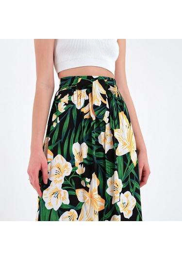 Brz Collection Çiçek Desenli Viskon Etek Çok Renkli