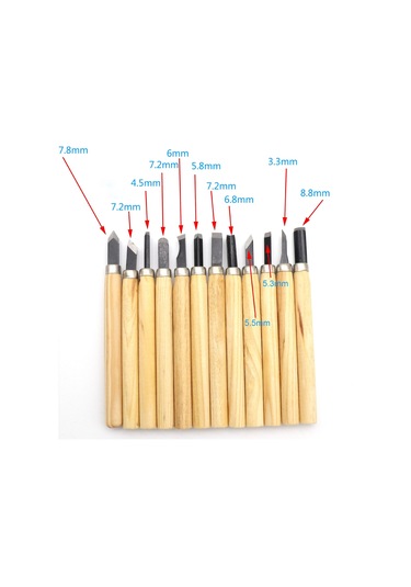 Sones 12 Adet / Set Çeşitli Ahşap Oyma Aletleri Seti Paslanmaz Çelik Bıçak Ve Ahşap Saplı Diğer