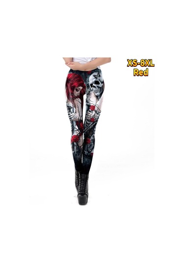 Kırmızı Bayan Yarasalar Baskılar Streç Yoga Tayt Spor Koşu Spor Salonu Spor Aktif Pantolon Kırmızı