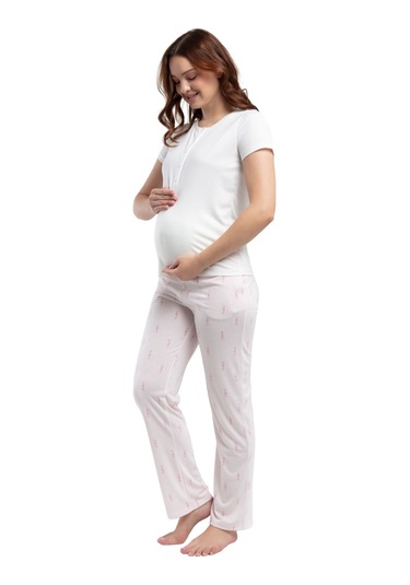 Arnetta Kadın Beyaz Lohusa Kısa Kol Pijama Takım 3250 Beyaz