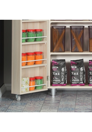 Pasific Home Guzzo Tekerlekli Kiler Çok Amaçlı Erzak Dolabı 80 cm Açık Meşe
