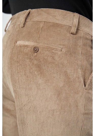 Bej Fitilli Desen Kadife Pamuklu Yan Cep Comfort Fit Classic Pantolon 1003245160 Bej