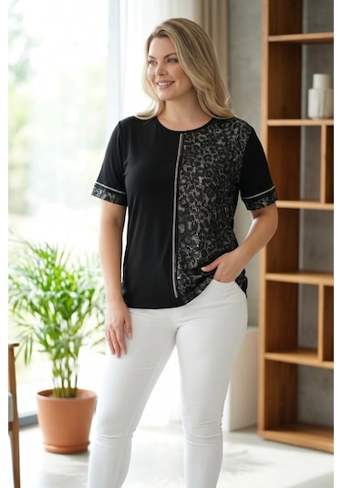 Aytemas Leopar Desenli Taş Detaylı Bluz Siyah/grileopar