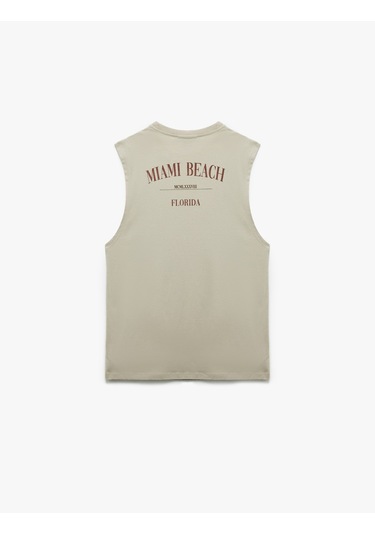 Koton Bisiklet Yaka Kolsuz Pamuklu Arkası Baskılı Atlet Bej 5sam30015mk Ekru