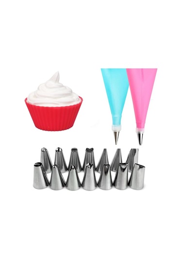 16 Parça Takım Krema Sıkma Torbası Pasta Krema Torbası Kek Süslem