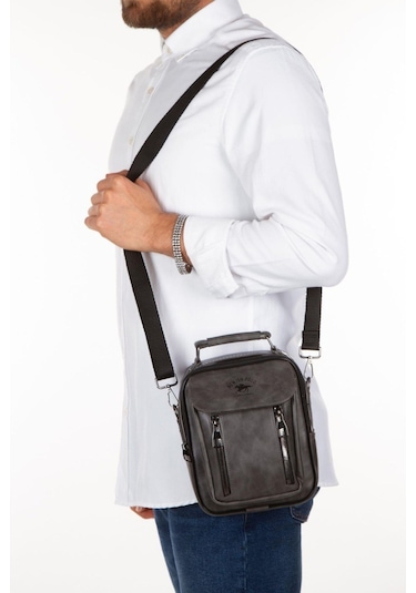 Tuldar Erkek Deri Kapaklı Çapraz Askılı Omuz Ve El Çantası 17x21cm Tul541 Gri