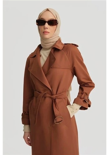 Açık Yakalı Klasik Trenchcoat 24k8518 Kahverengi Kahverengi