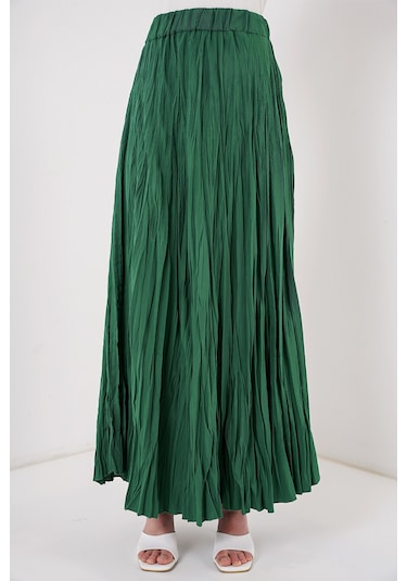 Kadın Uzun Kırışık Etek 8042 - Zümrüt Yeşili Zümrüt Yeşili
