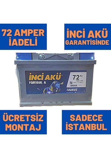 12V 72 Ah 72 Amper İnci Akü 700A - Yerinde Montaj  / 469716232 60 Amper-