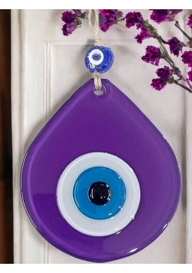 Orta Boy Mor Damla Desen Nazar Boncuklu Duvar Dekoru Cam Duvar Süsü