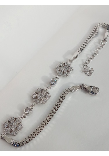 Keskin Gümüş Baget Üçlü Kar Tanesi Tasarım Kadın Bileklik Doğum Günü Hed