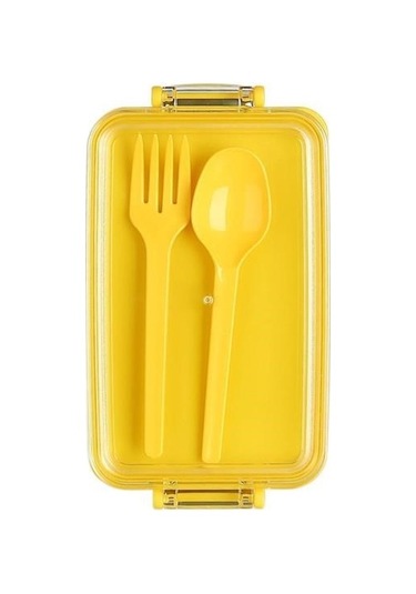 Buffer 2 Bölmeli Çok Amaçlı 900 Ml Kapasiteli Çatal Kaşıklı Dayanıklı Beslenme Kabı Yiyecek Kutusu Çok Renkli