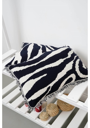 Peraluna Zebra Pıllow %100 Organik Pamuk Triko Yastık Kılıfı 60x40 Cm Lacivert - Lacivert