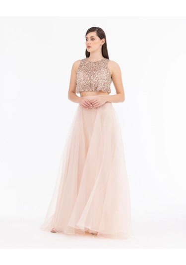 Şifon Boncuk İ Şlemeli İ Ki Parça Abiye-ten Ten