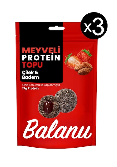 Meyveli Çilekli & Bademli Protein Topları 110gr X3 Adet