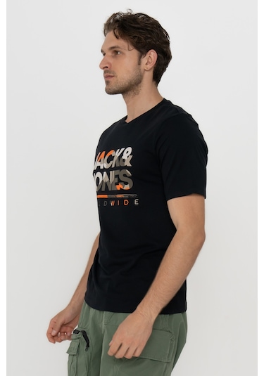 Jack & Jones Erkek Logo Baskılı Kısa Kollu Tişört - Luke Black Siyah