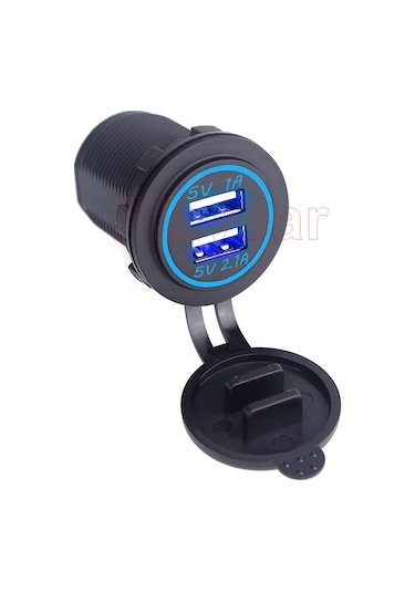 Araç Çift Port Usb Şarj 12-32 Volt Oto Şarj Mavi