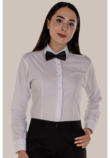 Beyaz Slim Fit Kadın Gömlek Uzun Kollu