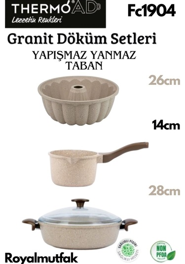 Thermoad 3'lü Vizon Set (Sosluk&Sütlük-Kek Kalıbı-28 CM Karnıyarık Tenceresi)