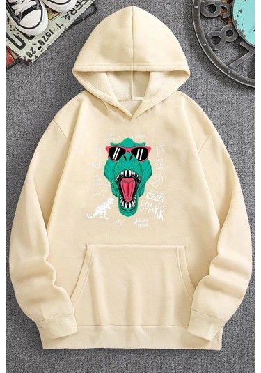 T - Rex Baskılı Sweatshirt Bej