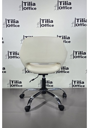 Monaco Çalışma Kesim Koltuğu Yonca Tekerlekli Krom Ayak Krem