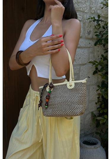 Roen Hasır Omuz Çantası Sarı Sarı
