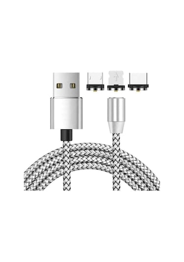 1 Metre Mıknatıslı 3 in 1 Manyetik Soket Şarj Kablosu