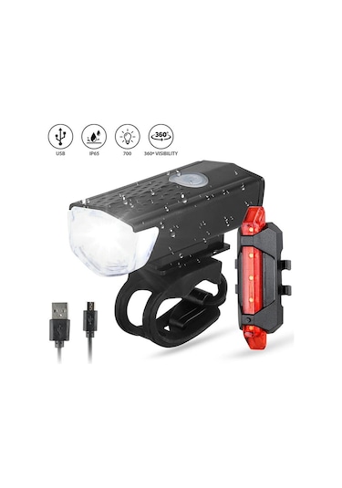 Exeo Led Bisiklet Ön Ve Arka Ikaz Işığı Far 3 Modlu Su Geçirmez Siyah - Kırmızı