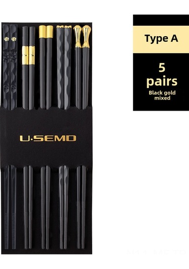 Mufunye Aile İçin Yenilikçi Japon Stili Dayanıklı Alyuminyum Çubuk Çatal, Tek Kişilik Hijyenik Kullanim, Yüksek Sıcaklığa Dayanır - Siyah Altın Desenli 5'li Paket Diğer