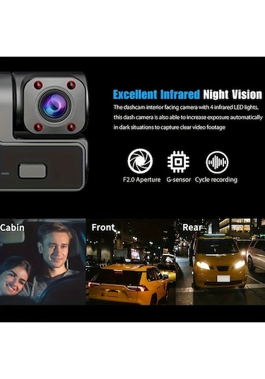 Dashanshop Çift Kameralı Araç Kamerası 1080p Ön 480p Arka Geniş Açı Gece Görüşü Dijital Ayna