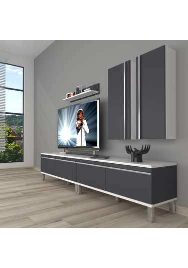 Decoraktiv Eko 5220t Mdf Krom Ayaklı Tv Ünitesi Tv Sehpası Beyaz - Antrasit