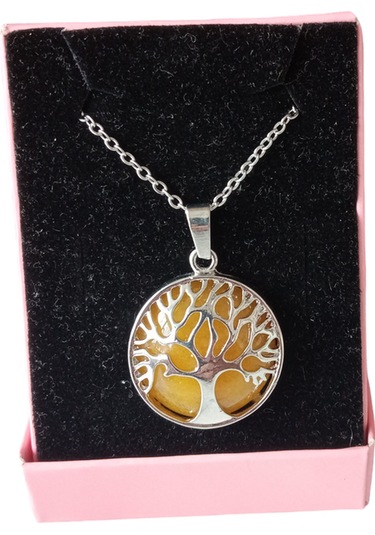 Aventurin Doğal Taşlı Hayat Ağacı Çelik Kolye - Kadın