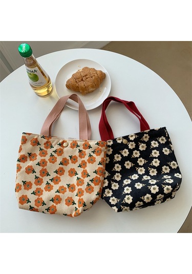 Kadife Öğle Yemeği Kutusu Bento Çantası Sevimli Saklama Çantası Siyah Erik Desenli Siyah