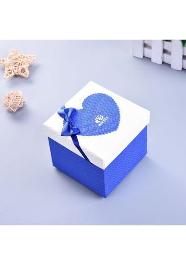 Sones Kağıt Sevgililer Günü Hediye Kutusu Fiyonklu, Özellikler: 10x10x10cm Mavi