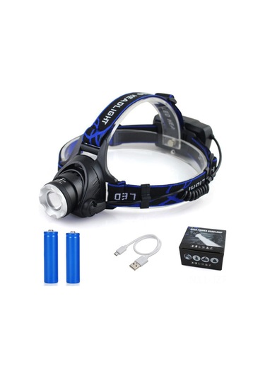 Geeroyoo Dış Mekan Balıkçılığı Ve Kamp İçin Su Geçirmez, Şarj Edilebilir, Yakın-uzak Yakınlaştırılabilir Led Baş Feneri T6, 2 Pil + Şarj Kablosu