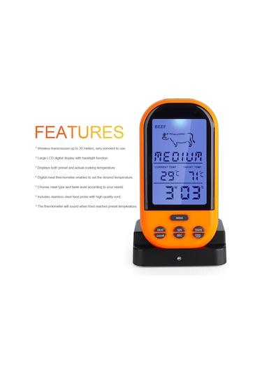 Suofeng Kablosuz Mutfak Isı Ölçer - Barbekü Ve Gıda Sıcaklık Ölçümü, 0-250 C Aralığı, 20-30m Alım Mesafesi Çok Renkli