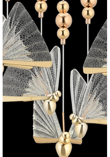 İstanbul Avize İpek Yemek Masası 5'li Gold Ledli 3 Renk Modern Led Avize Gold