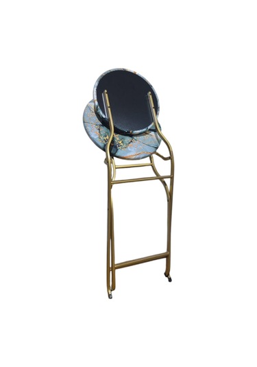 Katlanabilir Mermer Desenli Gold Metal Sandalye Altın