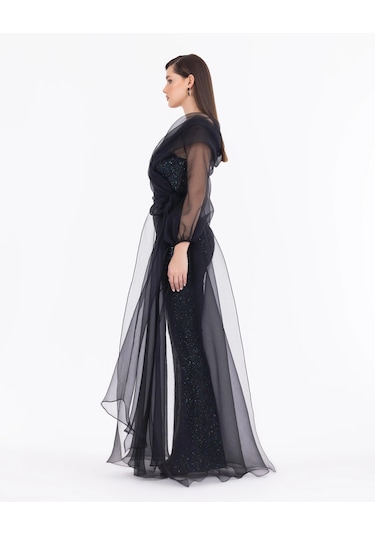 Straplez Yaka Payetli Abiye Tulum-siyah Siyah