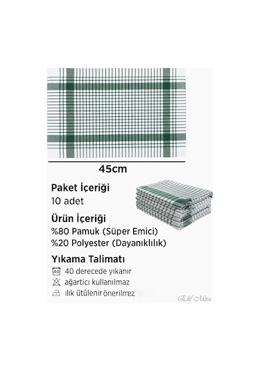 10 Lu Lüks Mutfak Kurulama Bezi Seti 45x65 Cm Table Linen Yeşil