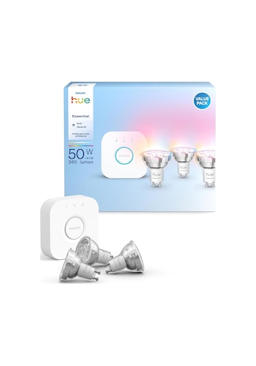 Philips Hue Essential 3'lü Gu10 Spot Başlangıç Seti 345 Lumen Çok Renkli