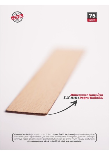 Ahşap Mum Fitili 25 Mm Genişlik Nikel Kaplama Çelik Taban, 3m Köpük Bantlı, 75 Li Set Ahşap